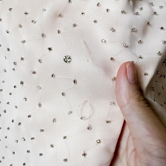 Vintage Pink Peach Beaded Thigh High Slit Fit Maxi Formal Prom Dress Size M - Picture 7 of 7